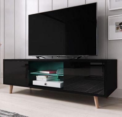 TV Lowboard Fernseher Unterschrank schwarz Hochglanz 140 cm mit Stauraum Norway