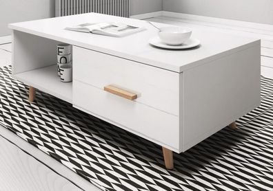 Couchtisch Wohnzimmer Tisch weiß Hochglanz Schubkasten und Stauraum 110x60 cm Norway