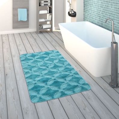 Badematte, Kurzflor-Teppich Für Badezimmer Einfarbig Kreis-Muster, In Türkis