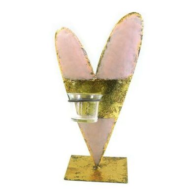 Metall Herz mit Teelichtglas rosa gold 29cm groß Dekoration