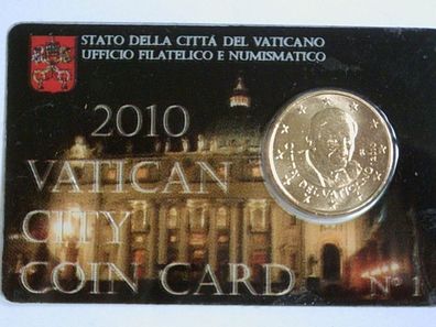 50 cent 2010 Vatikan coincard Nr. 1 Papst Benedikt XVI. die 1. von Benedikt XVI.