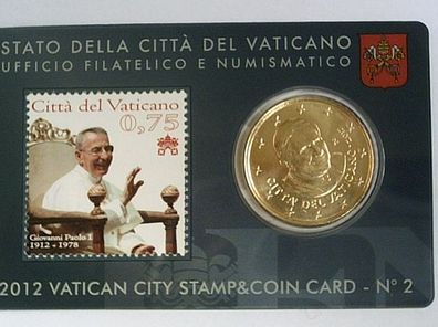 50 cent 2012 Vatikan coincard Nr. 2 Papst Benedikt XVI. mit Briefmarke Paul VI.