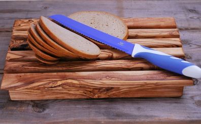 XL Brotschneidebrett aus Olivenholz mit Krümelschale Holzbrett Brett Holz Brot