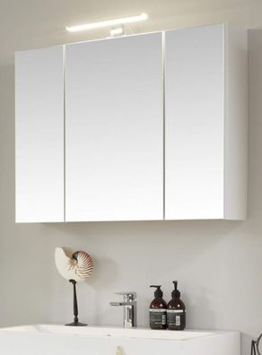 Badezimmer Spiegelschrank in Hochglanz weiß Lack 3-türig 84 x 68 cm Badmöbel One