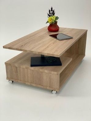 Couchtisch Timmi Sonoma Eiche hell Sägerau mit Echt Holzoptik Kante Made in Germany