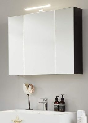 Badezimmer Spiegelschrank One in grau matt Lack 3-türig 84 x 68 cm Badschrank