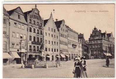 60128 Ak Augsburg Mittlere Maxstrasse mit Geschäften um 1910