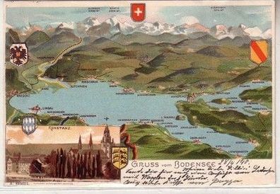 60481 Ak Lithographie Gruß vom Bodensee und Konstanz 1901