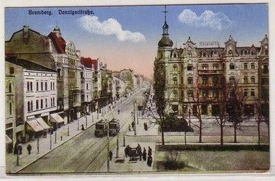 51103 Ak Bromberg Danzigerstraße mit Strassenbahnen um 1910