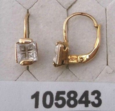 zierliches Paar Ohrringe aus 585er Gold mit weißem Stein