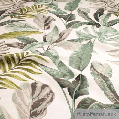 Stoff Baumwolle off-white Dschungel breit 280 cm Blatt Palme Philodendron