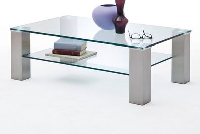 Couchtisch Beistelltisch Glastisch Edelstahl mit Ablage Wohnzimmertisch Asta 110 cm