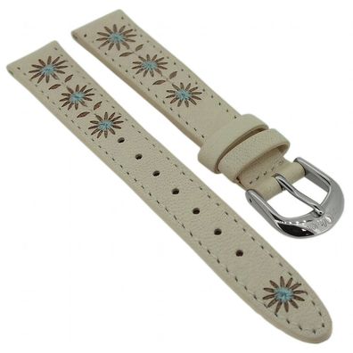 s. Oliver > Uhrenarmband 14mm beige Blumenmotiv Leder > SO-1825-LQ