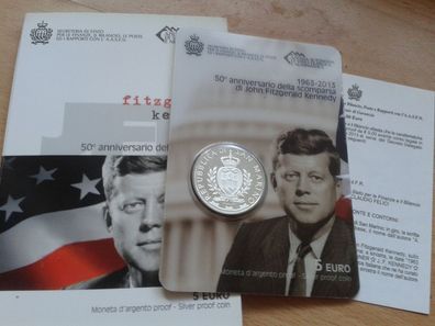 Original coincard Blister 5 euro 2013 PP San Marino John F. Kennedy
