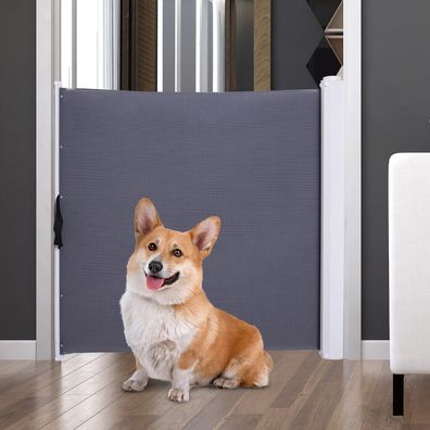 PawHut® Tür-/ Treppenschutzgitter Hunde Sicherheitstür Absperrgitter Grau PVC