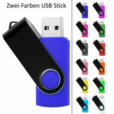 Zweifarbiger USB STICK SWIVEL Blau mit Schwarzen Bügel plus zweite Farbe dazu