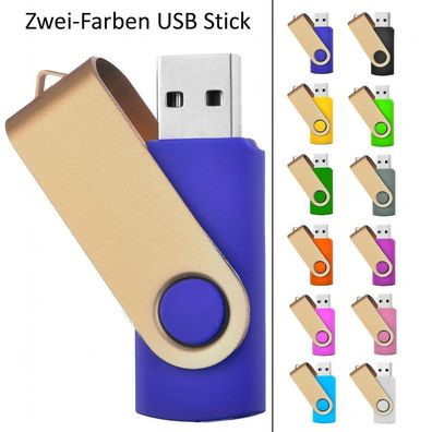Zweifarbiger USB STICK SWIVEL Blau mit Gold Bügel plus zweite Farbe dazu
