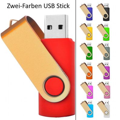 Zweifarbiger USB STICK SWIVEL Rot mit Gold Bügel plus zweite Farbe dazu