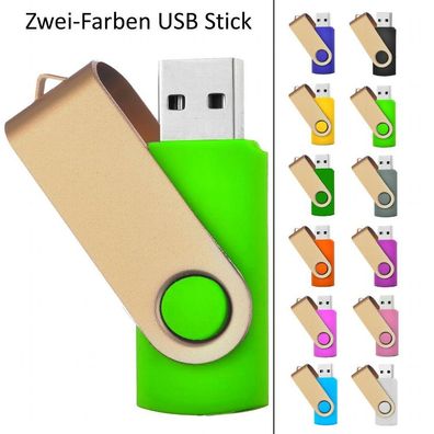 Zweifarbiger USB STICK SWIVEL Grün mit Gold Bügel plus zweite Farbe dazu