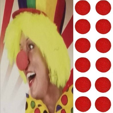 12 Clownsnasen aus Schaumstoff in Rot Nase Clown Größe: 5 cm, für Fasching, Karneval