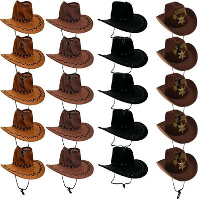5 Westernhüte Cowboyhüte Hut Lederoptik Texashut Wildwest Erwachsene Cowboy