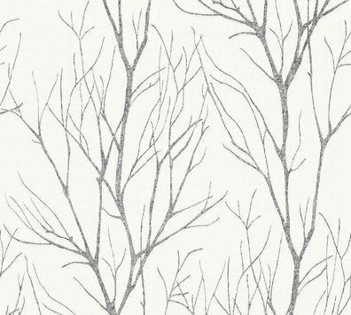 Vliestapete Floral Natur Äste Zweige weiß schwarz 37260-4