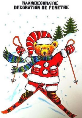 Fensterbild Weihnachten, Teddy auf Ski, neu