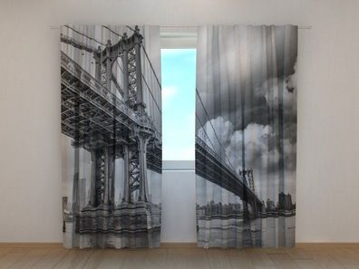 Fotogardine Brücke schwarz weiss Vorhang bedruckt, Fotovorhang mit Motiv, nach Maß