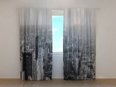 Fotogardine Manhattan schwarz weiss Vorhang bedruckt, Fotovorhang mit Motiv, nach Maß