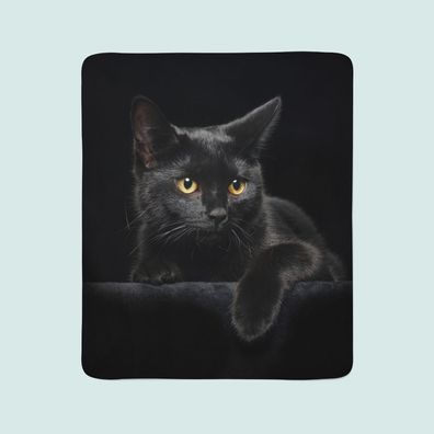 Foto-Kuscheldecke schwarze Katze bedruckte Wohndecke mit Motiv Fotodruck Fleece