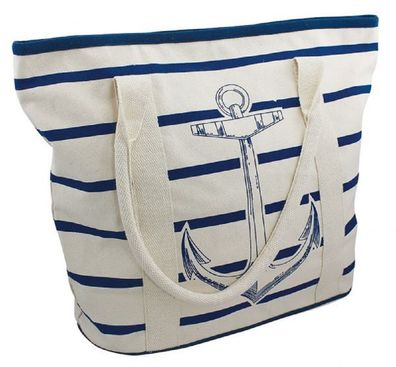 Shopping-Tasche mit Ankermotiv, maritime Strandtasche in Baige und Blau