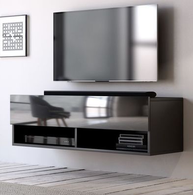 TV-Lowboard Fernsehschrank hängend Hochglanz schwarz TV-Unterteil 100 cm Epsom