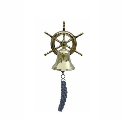Schiffsglocke mit Steuerrad Wandhalter, Messing Wandglocke Glocke Ø 7,5 cm