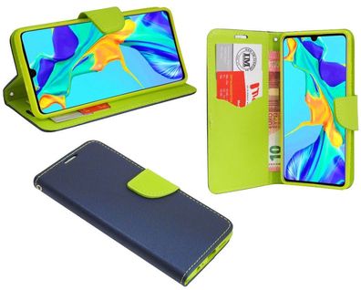 Huawei P30 Tasche Blau-Grün Handyhülle Schutzhülle Flip Case Cover Etui Hülle