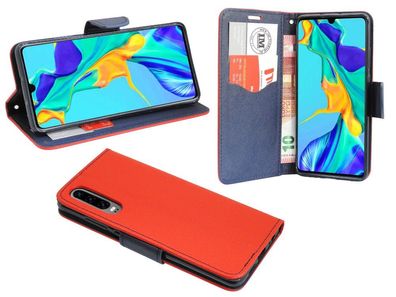 Huawei P30 Tasche Rot-Blau Handyhülle Schutzhülle Flip Case Cover Etui Hülle