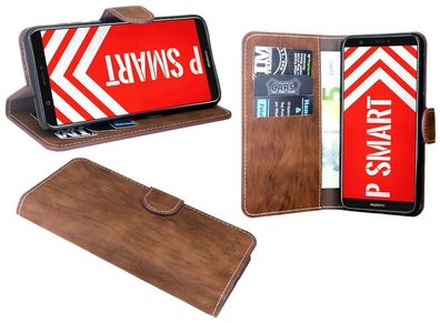 Huawei P smart Tasche Braun Handyhülle Schutzhülle Flip Case Cover Etui Hülle