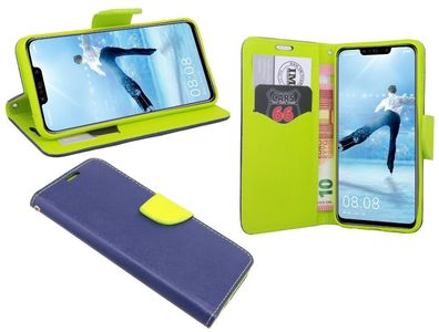 Huawei P smart+ Tasche Blau Handyhülle Schutzhülle Flip Case Cover Etui Hülle