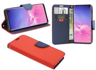 Samsung Galaxy S10 Tasche Rot-Blau Handyhülle Schutzhülle Flip Case Cover Etui Hülle