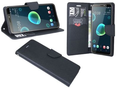 HTC Desire 12+ Tasche Schwarz Handyhülle Schutzhülle Flip Case Cover Etui Hülle