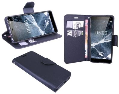 Nokia 5.1 (2018) Tasche Schwarz Handyhülle Schutzhülle Flip Case Cover Etui Hülle