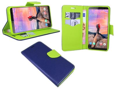 HTC U12+ Tasche Blau-Grün Handyhülle Schutzhülle Flip Case Cover Etui Hülle
