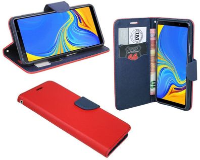 Samsung Galaxy A7 2018 Tasche Rot-Blau Handyhülle Schutzhülle Flip Case Cover Hülle