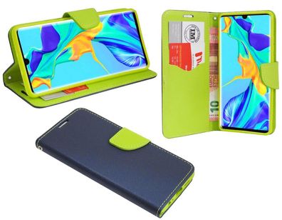 Huawei P30 Pro Tasche Blau-Grün Handyhülle Schutzhülle Flip Case Cover Etui Hülle