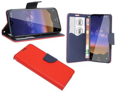 Nokia 2.2 Tasche Rot-Blau Handyhülle Schutzhülle Flip Case Cover Etui Hülle