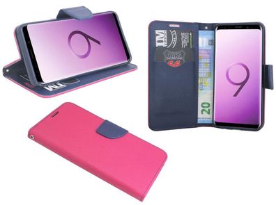 Samsung Galaxy S9 Tasche Pink-Blau Handyhülle Schutzhülle Flip Case Cover Etui Hülle