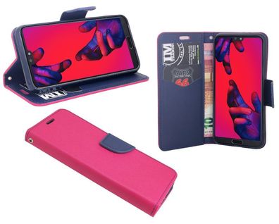 Huawei P20 Tasche Pink-Blau Handyhülle Schutzhülle Flip Case Cover Etui Hülle