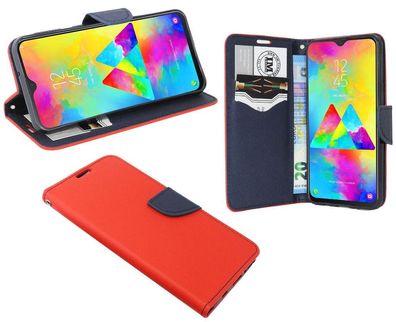 Samsung Galaxy M20 Tasche Rot-Blau Handyhülle Schutzhülle Flip Case Cover Etui Hülle