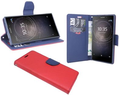 Sony Xperia L2 Tasche Rot-Blau Handyhülle Schutzhülle Flip Case Cover Etui Hülle