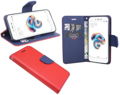 Xiaomi Redmi 5A Tasche Rot Handyhülle Schutzhülle Flip Case Cover Etui Hülle