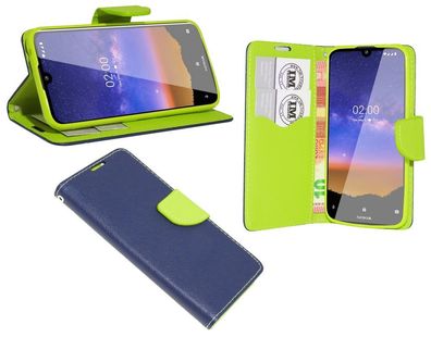 Nokia 2.2 Tasche Blau-Grün Handyhülle Schutzhülle Flip Case Cover Etui Hülle